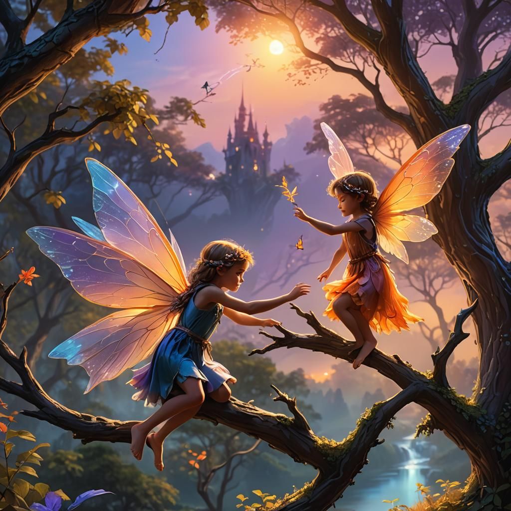 Child and Fairy at Sunset: Fantasy Concept Art