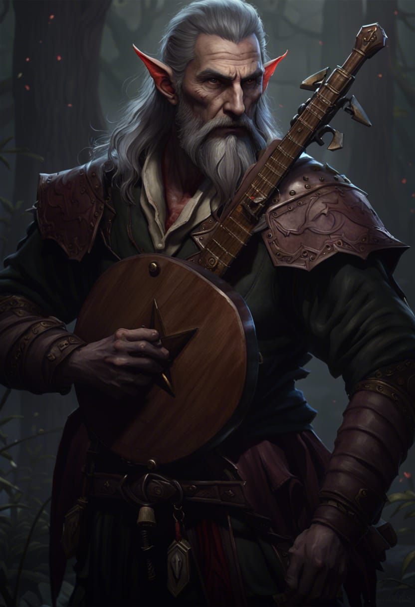 Detailed Firbolg Bard Fighter in Dark Fantasy Style