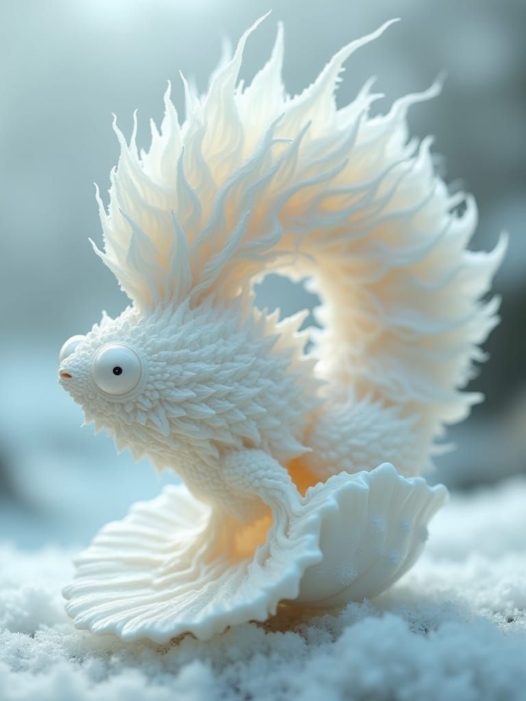 Fractal Pearl Shell Creature in Icy Landscape