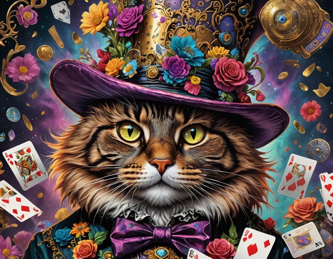Mad Hatter Cat in Clockpunk Graffiti Style