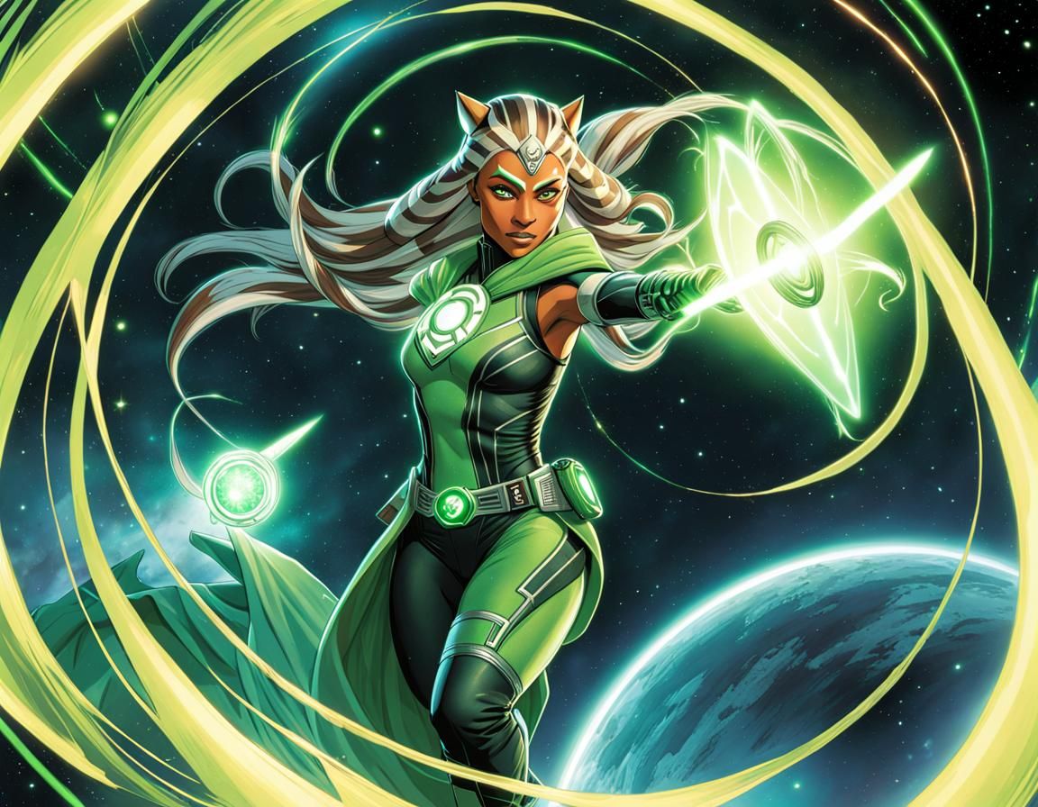 Ahsoka Tano as Green Lantern in Cyberpunk Style
