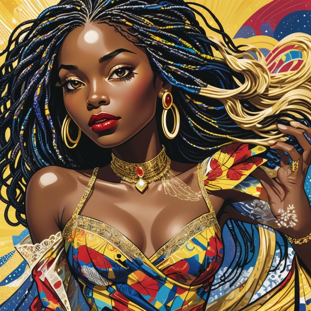 Pop Art Gown with Bold Colors and Patterns