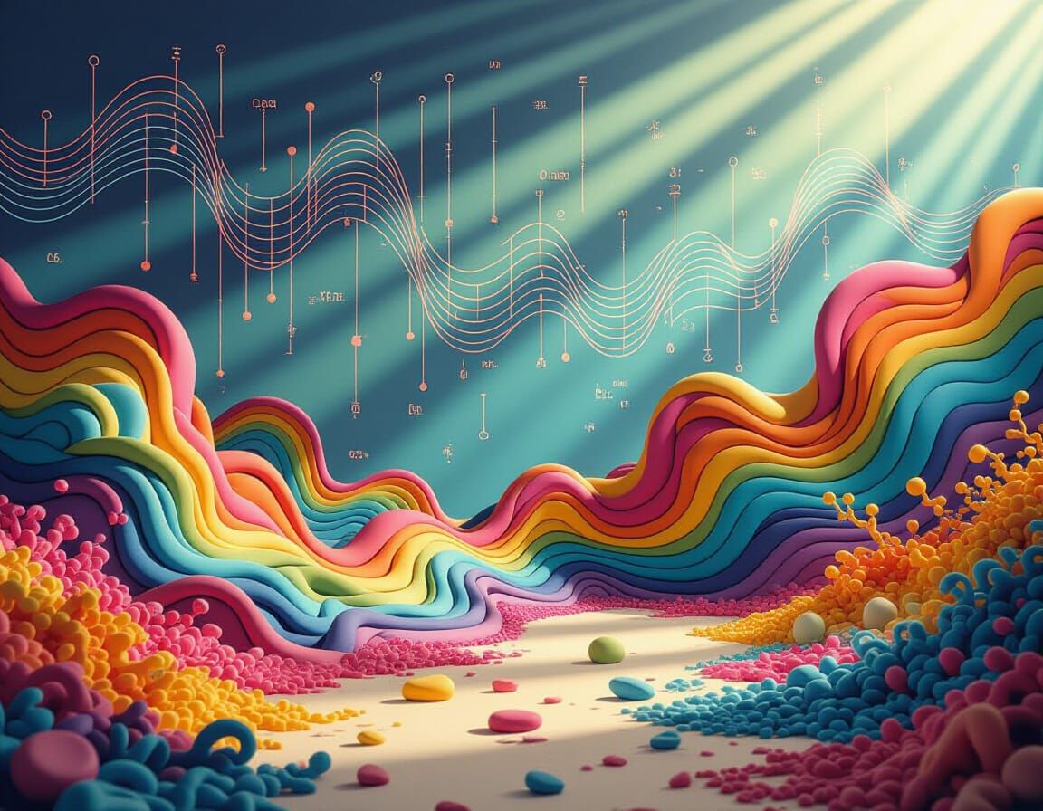 Abstract Clay Landscape with Circuit and Musical Elements