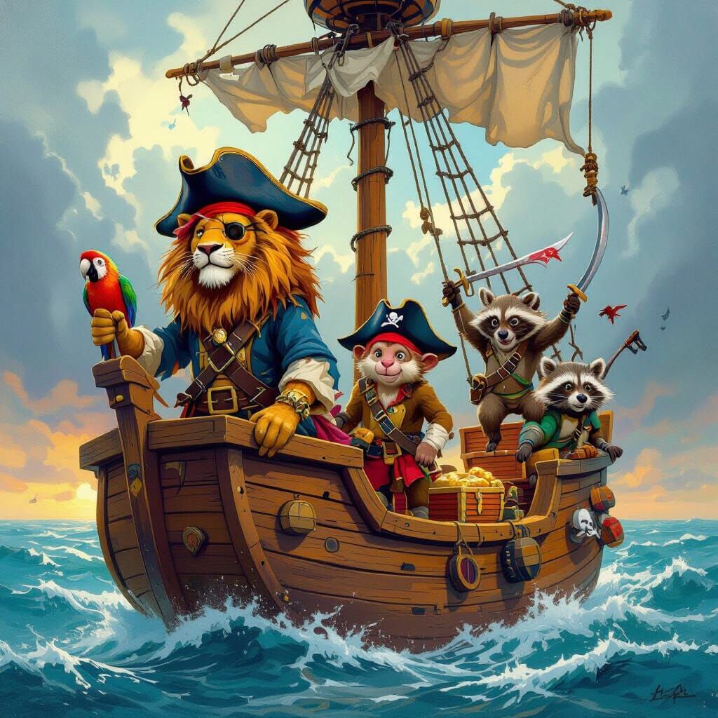 Pirate Animals Sail the Stormy Seas in Fantasy Style
