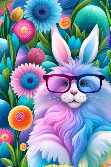 Adorable Easter Bunny with Spring Flowers in Pastel Colors