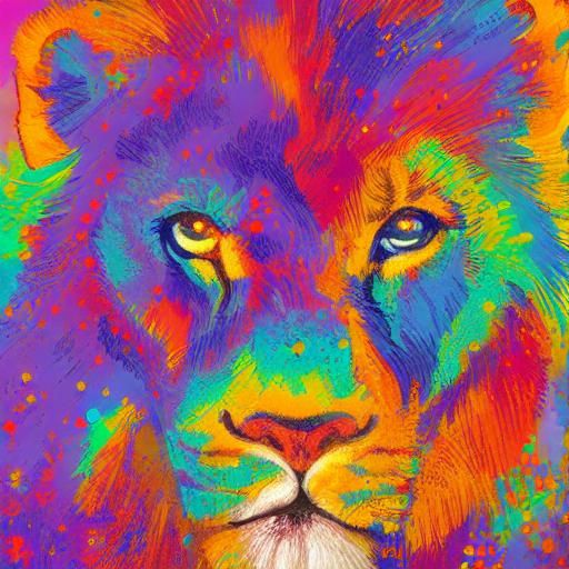 Majestic Lion in Double Exposure Pointillism Style