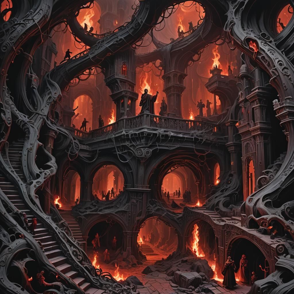 Shadowy Underworld Labyrinth with Drifting Souls