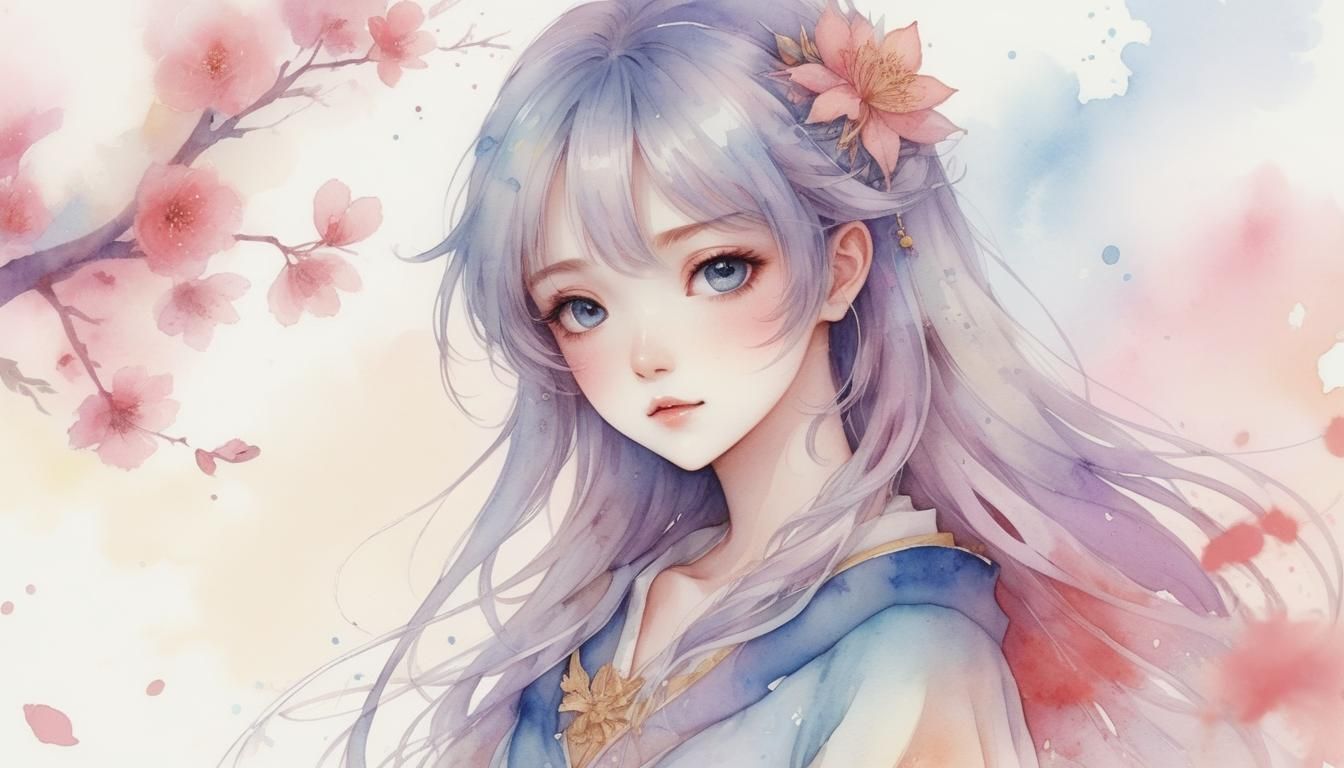 Dreamlike Watercolor Textures in Anime Style