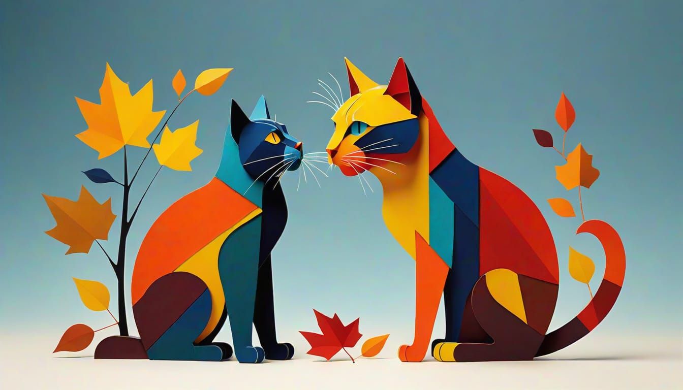Whimsical Abstract Cat in Autumn Hues, Inspired by Eiko Ojal...