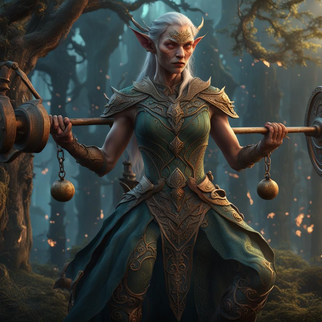 Elven Witch Weightlifting: Fantasy Concept Art