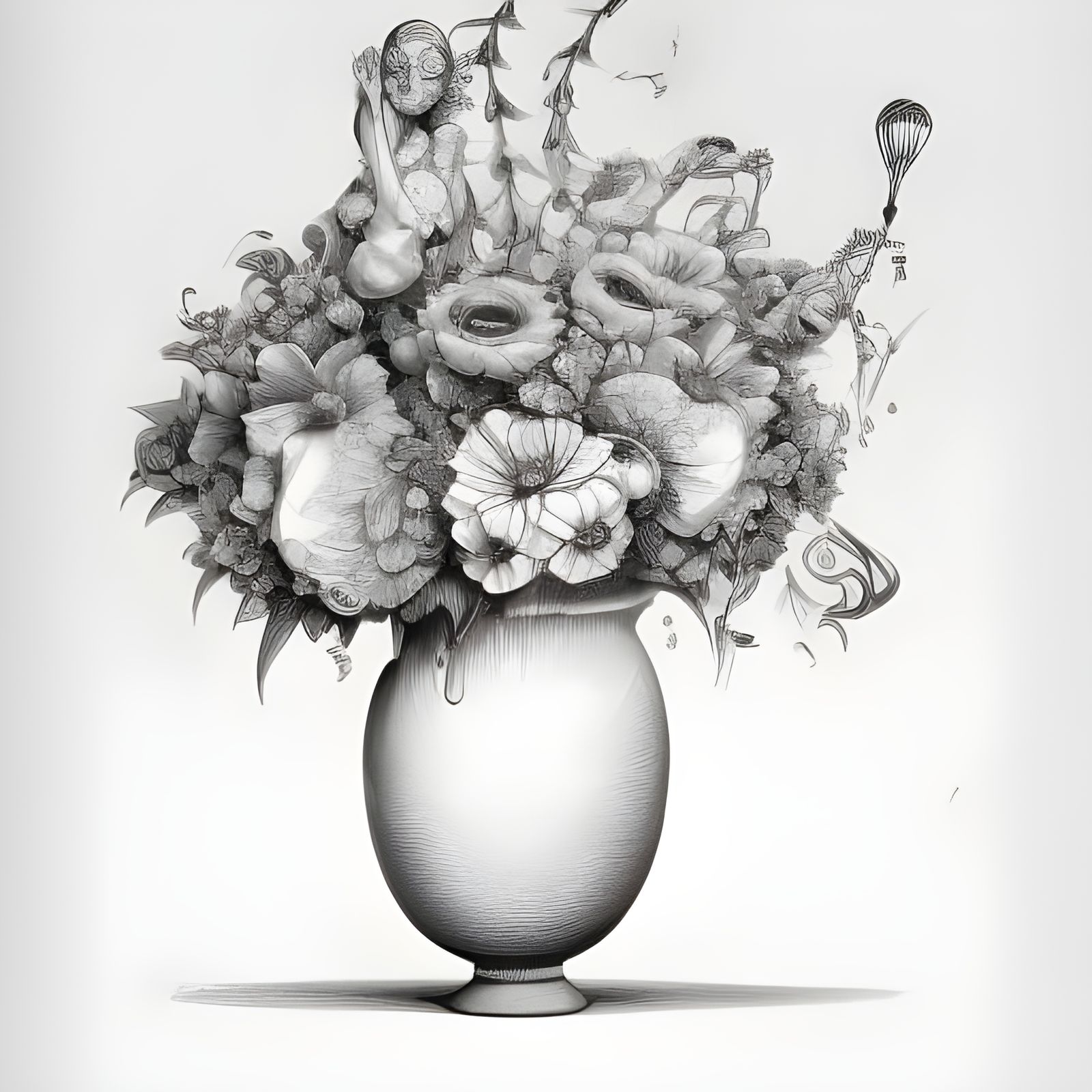 Monochrome Flower Bouquet in Greek Vase Sketch