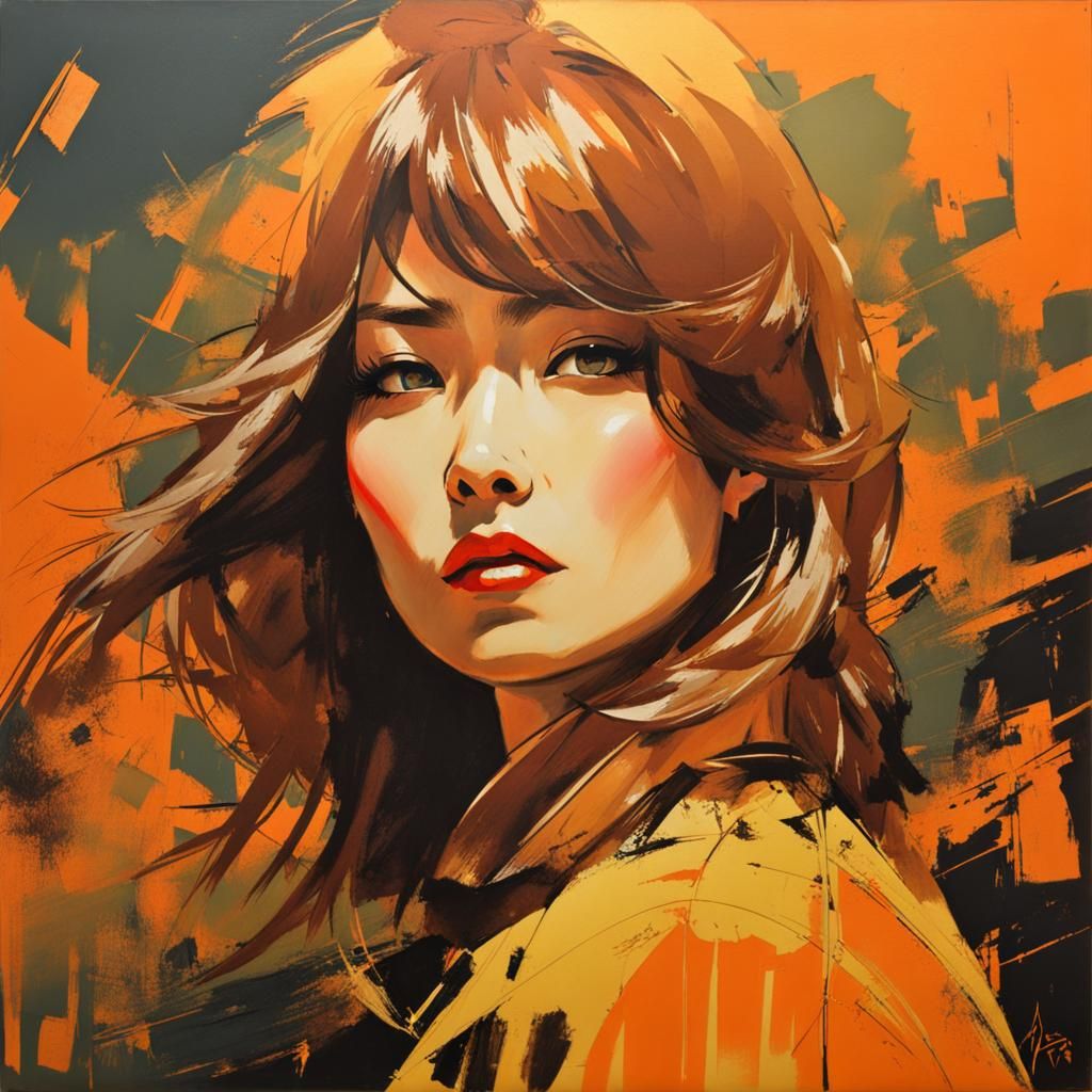 Dramatic Female Portrait in Sumi-e Style