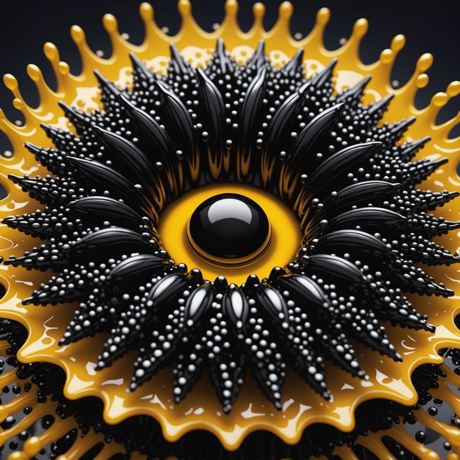 Ferrofluid Pointillism Concept Art with Volumetric Lighting