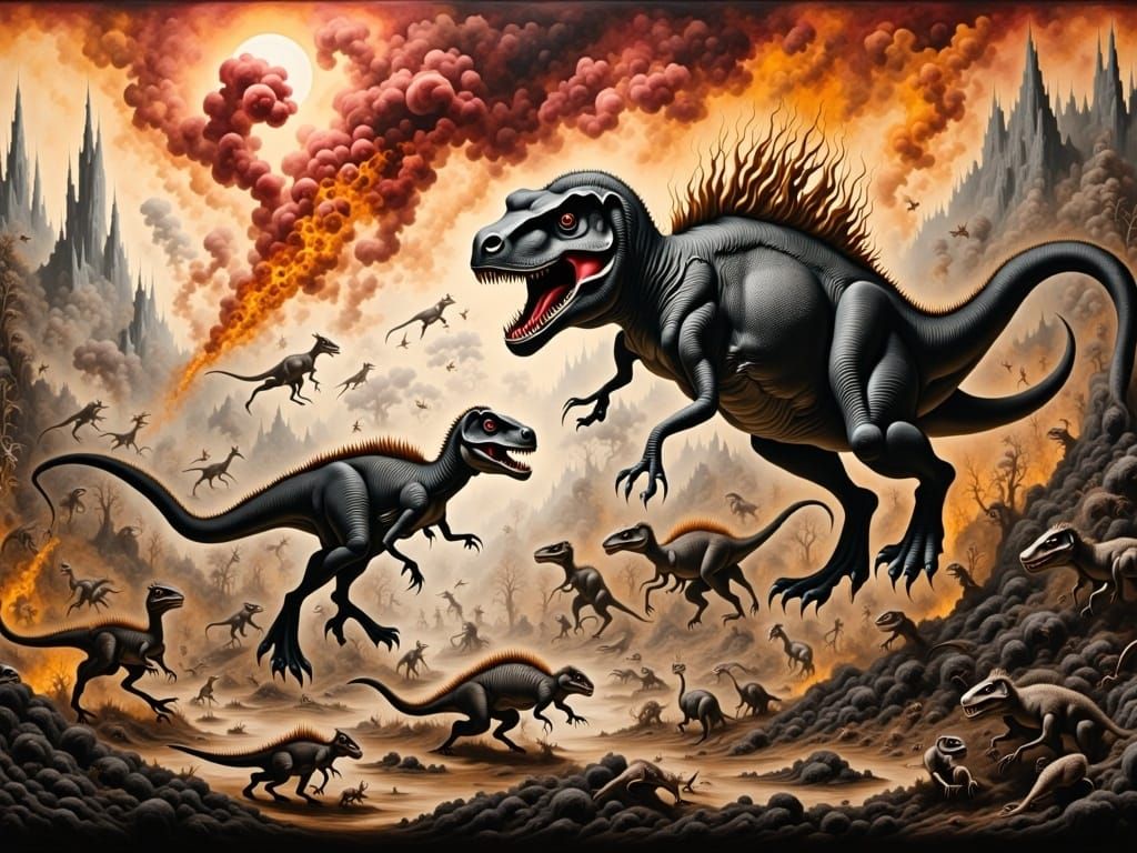 Surreal Battle Scene in a Jungle Landscape