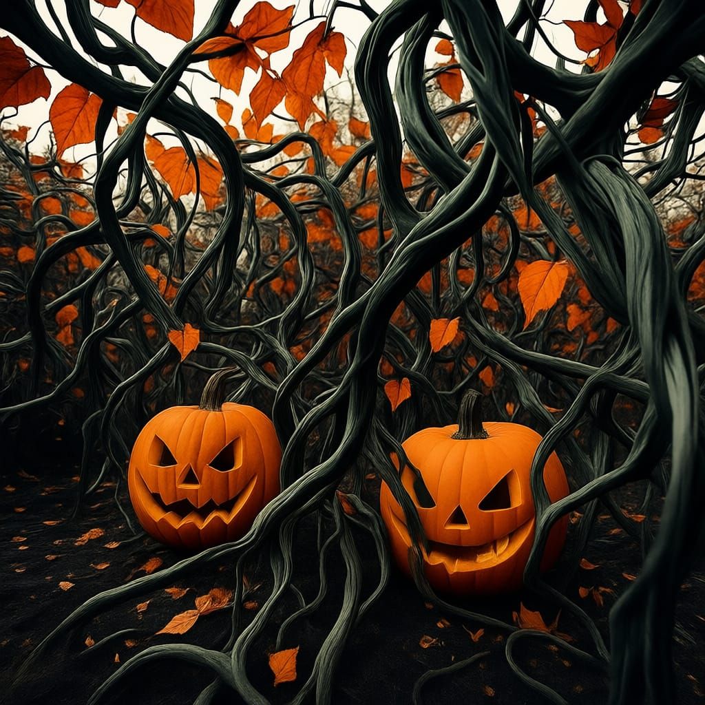 Surreal Twisting Vines Trick or Treating as Dali Painting
