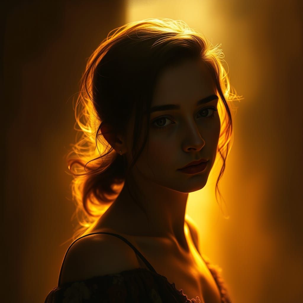 Ethereal Portrait of a Woman in Warm, Golden Light