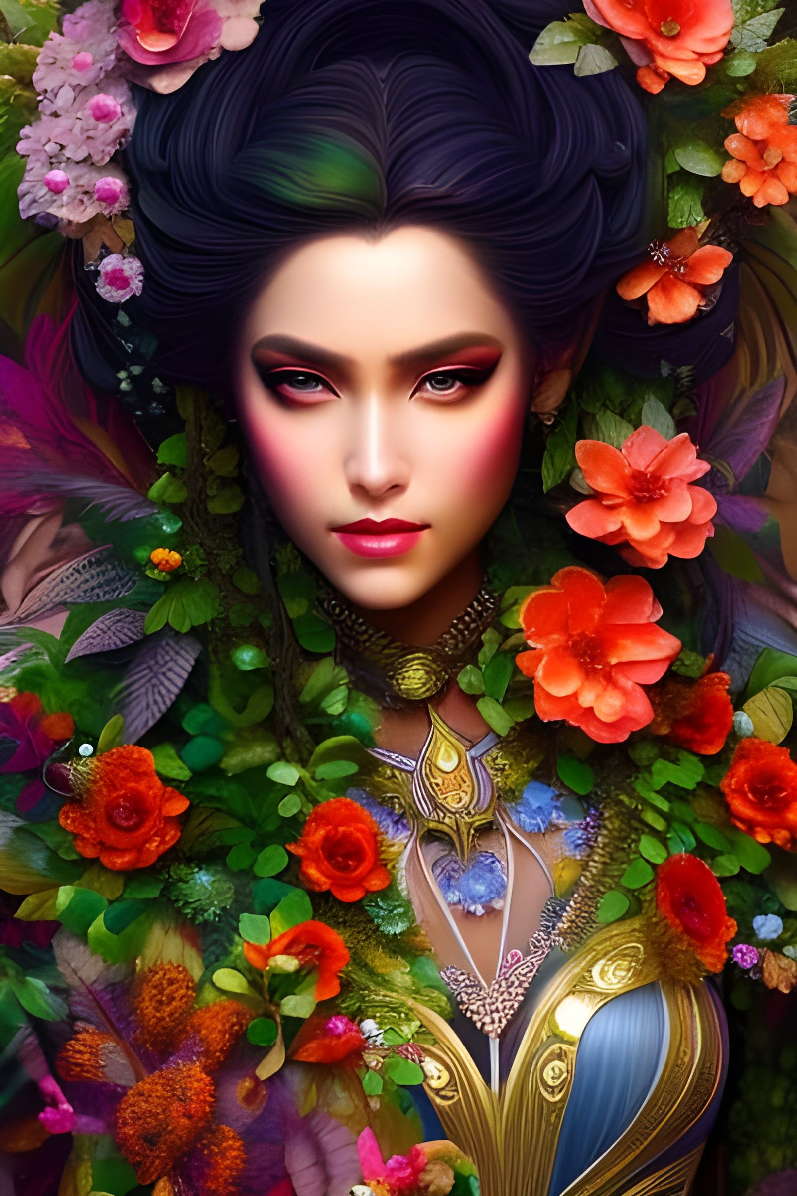 Nature Goddess Portrait in Ornate Art Nouveau Style