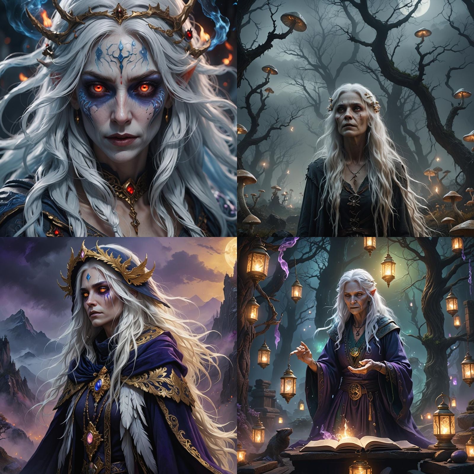 Night Hag with White Hair in Detailed Matte Painting