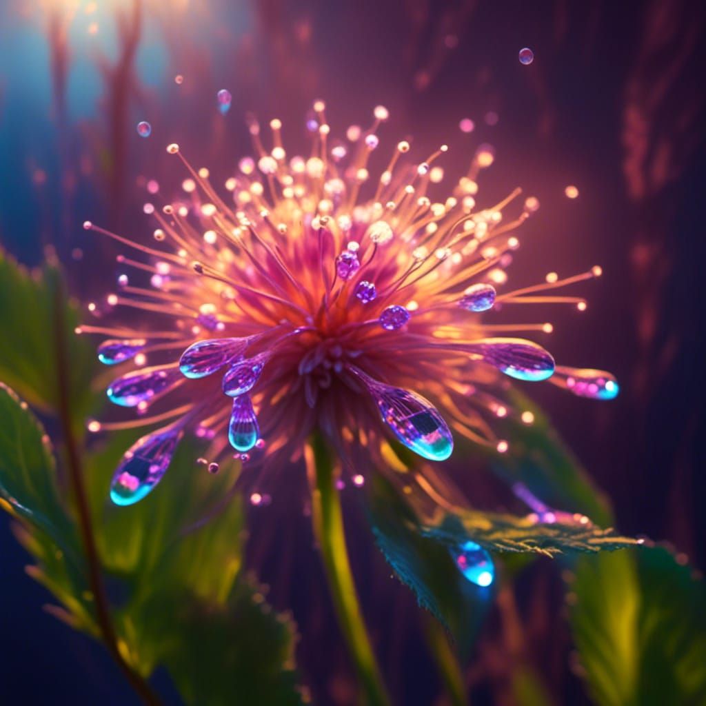 Glowing Fireflies and Crystal Dahlia in Synthwave Style