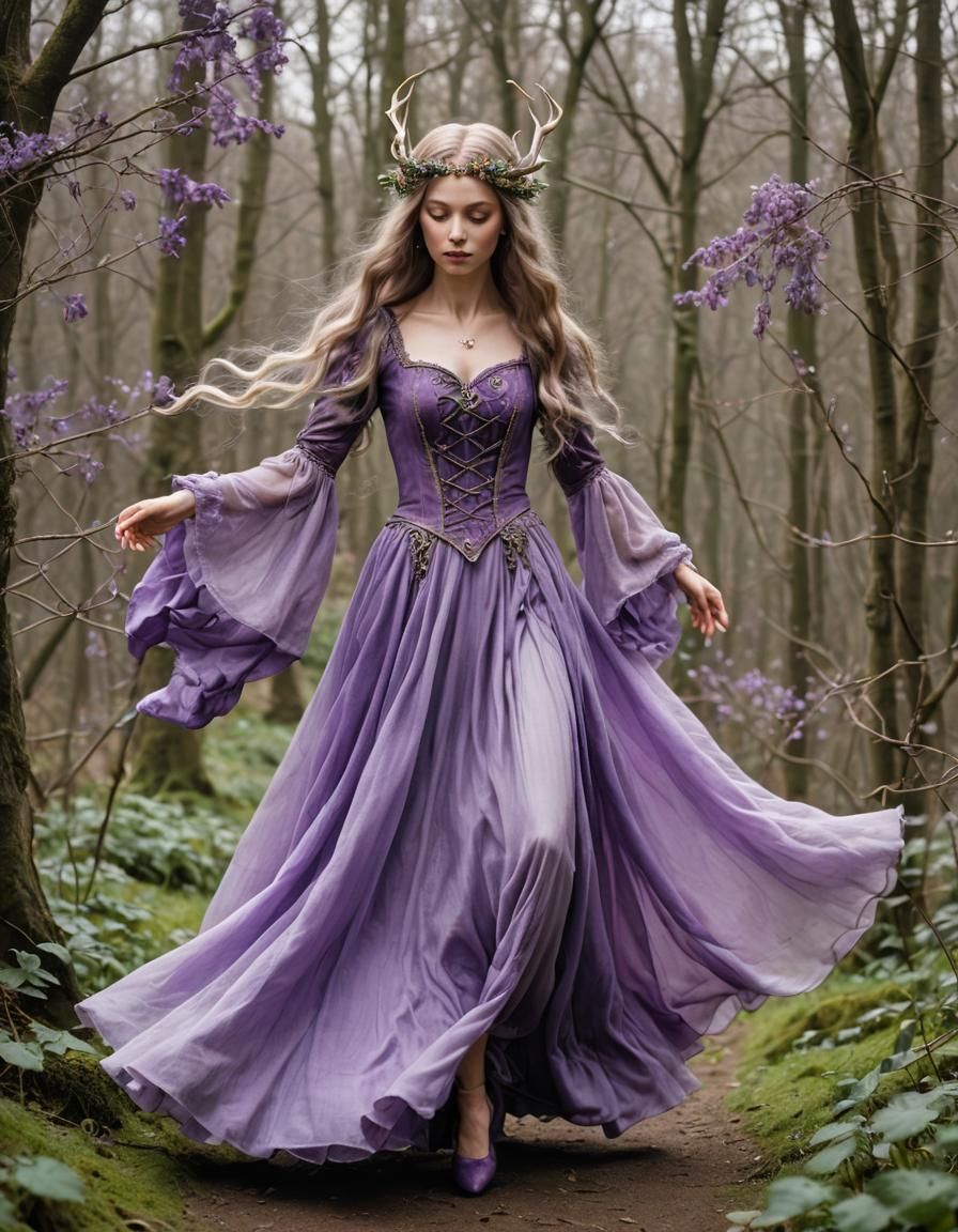 Elf Dancing in Moonlight in Magical Elven World