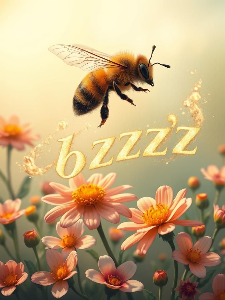 Bee Spells Bzzzzz Above Flowers, Magical Realism