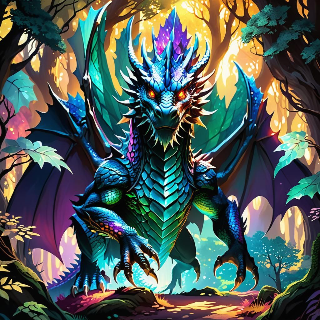 Dragon Stands Proudly in Mystical Forest
