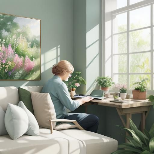 Home Office Surrounded by Garden in Watercolor Style