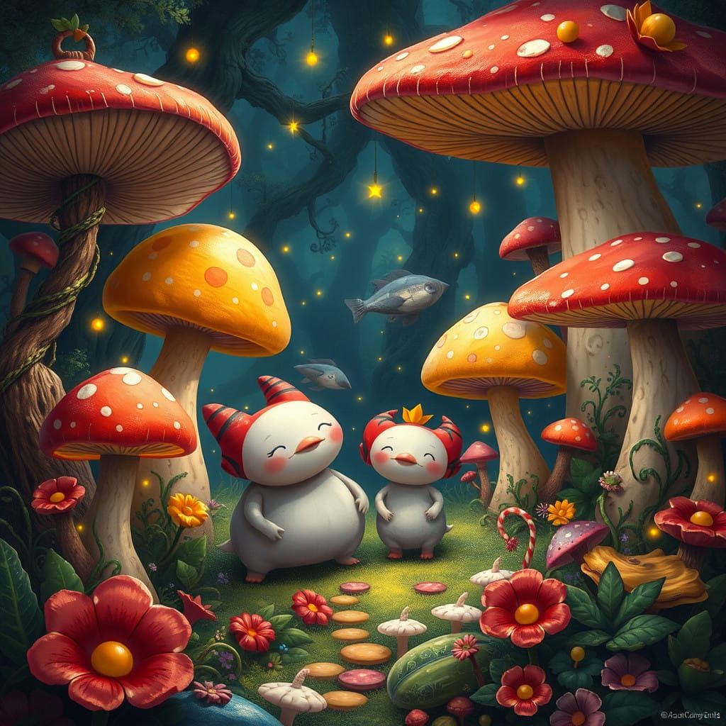 Whimsical Barbapapa Family Amidst Lush Fantasy Landscapes