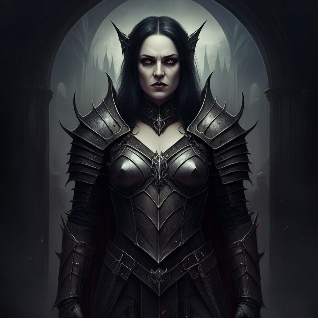 Grimdark Fantasy Scene in Dark, Mysterious Art Style