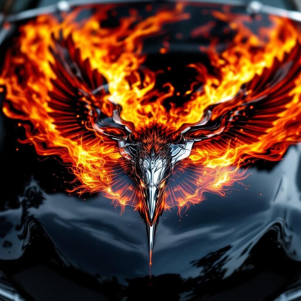 Robot Eagle Hood Ornament in 80s Airbrush Style