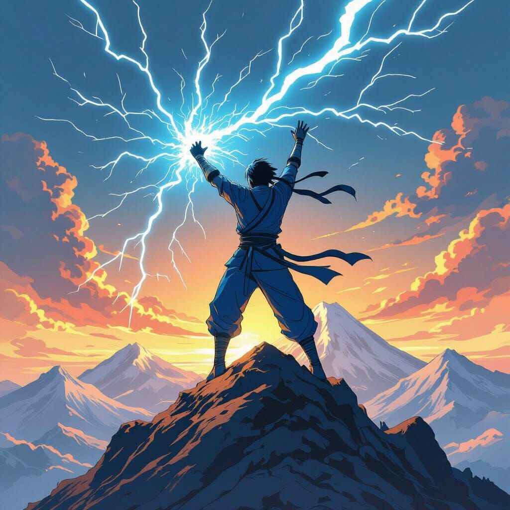 Ninja Warrior Summons Lightning on Mountain Peak