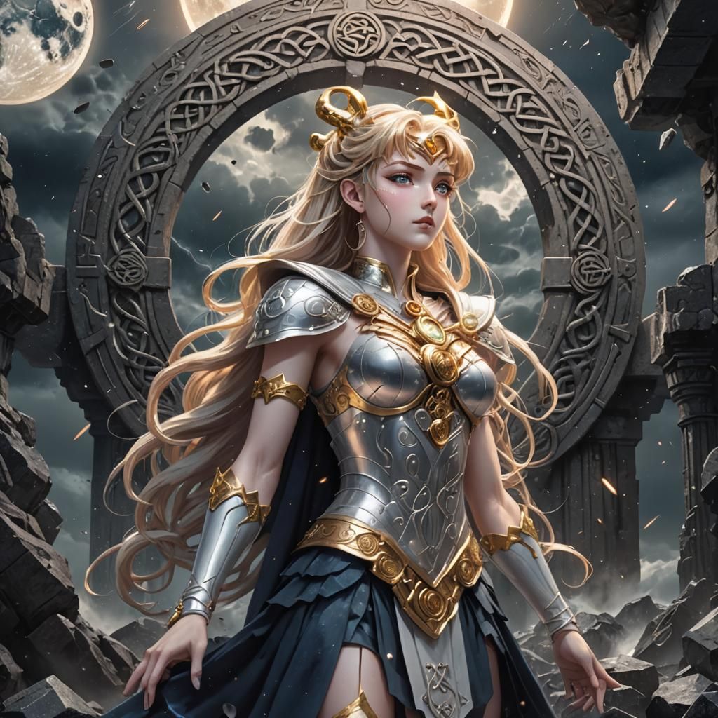 Sailor Moon in Celtic Ruins with Asteroid Storm