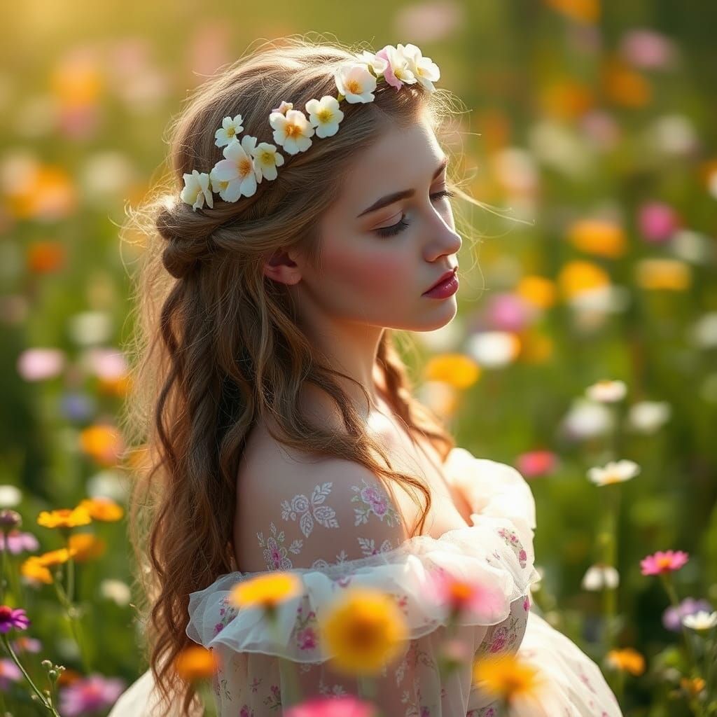 Serene Flower Princess in Summer Meadow