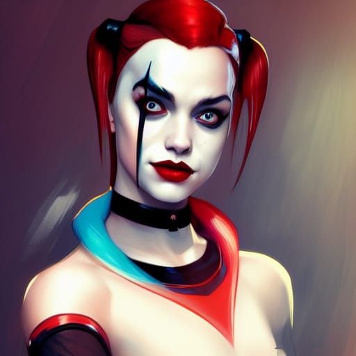 Harley Quinn Portrait in Art Nouveau Style