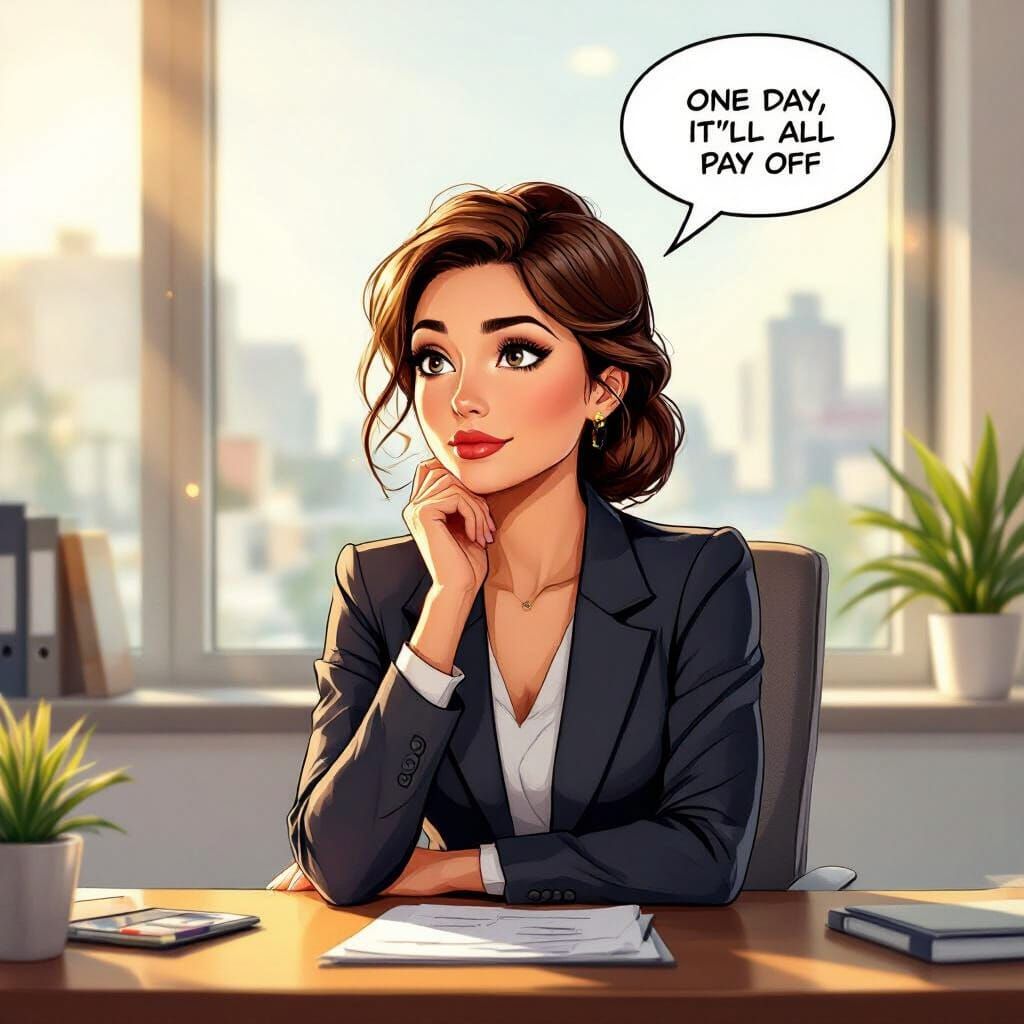 Therapist Contemplating Future in Comic Book Style