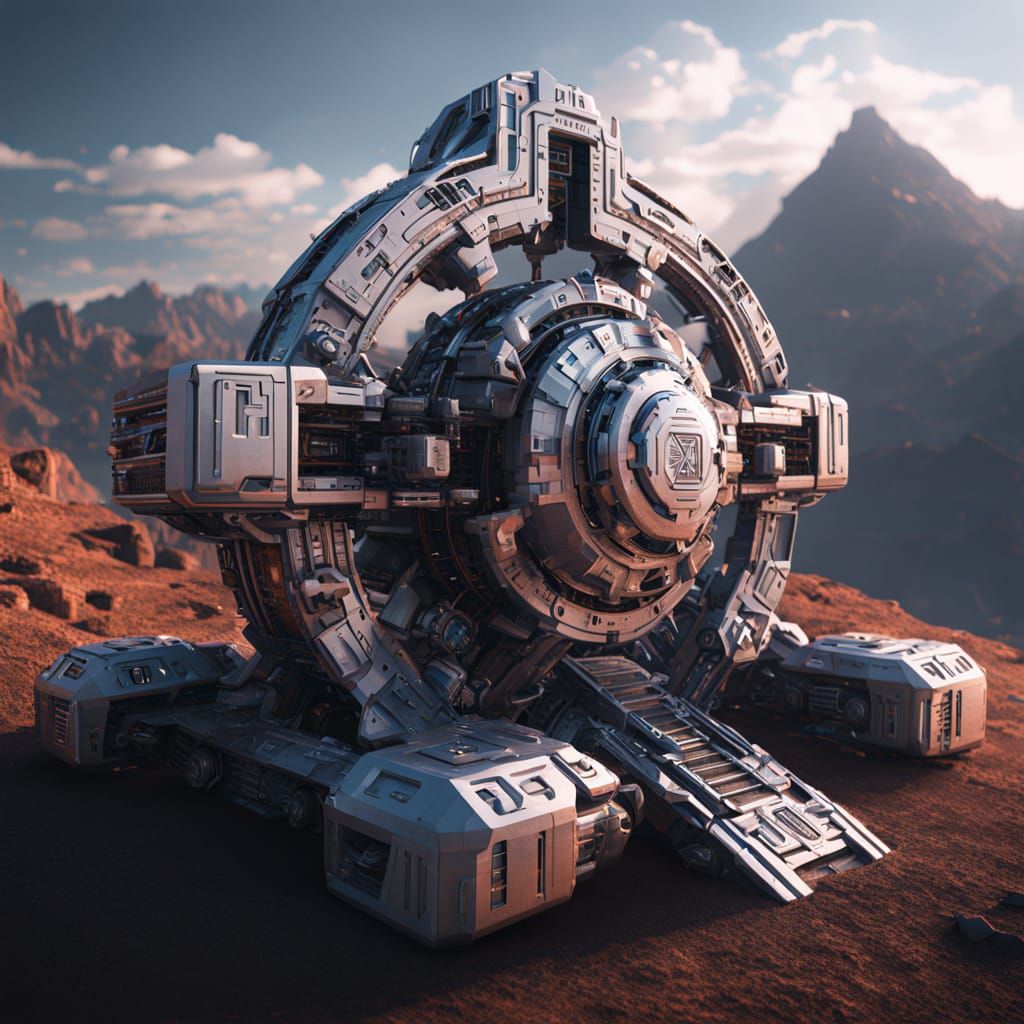 Futuristic Mech Mountain in Polished Metal