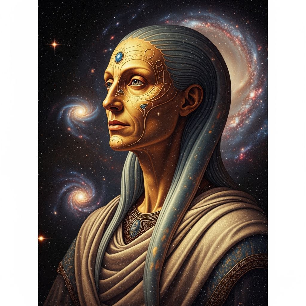 Surreal Alien Woman Portrait in Renaissance Cosmic Style