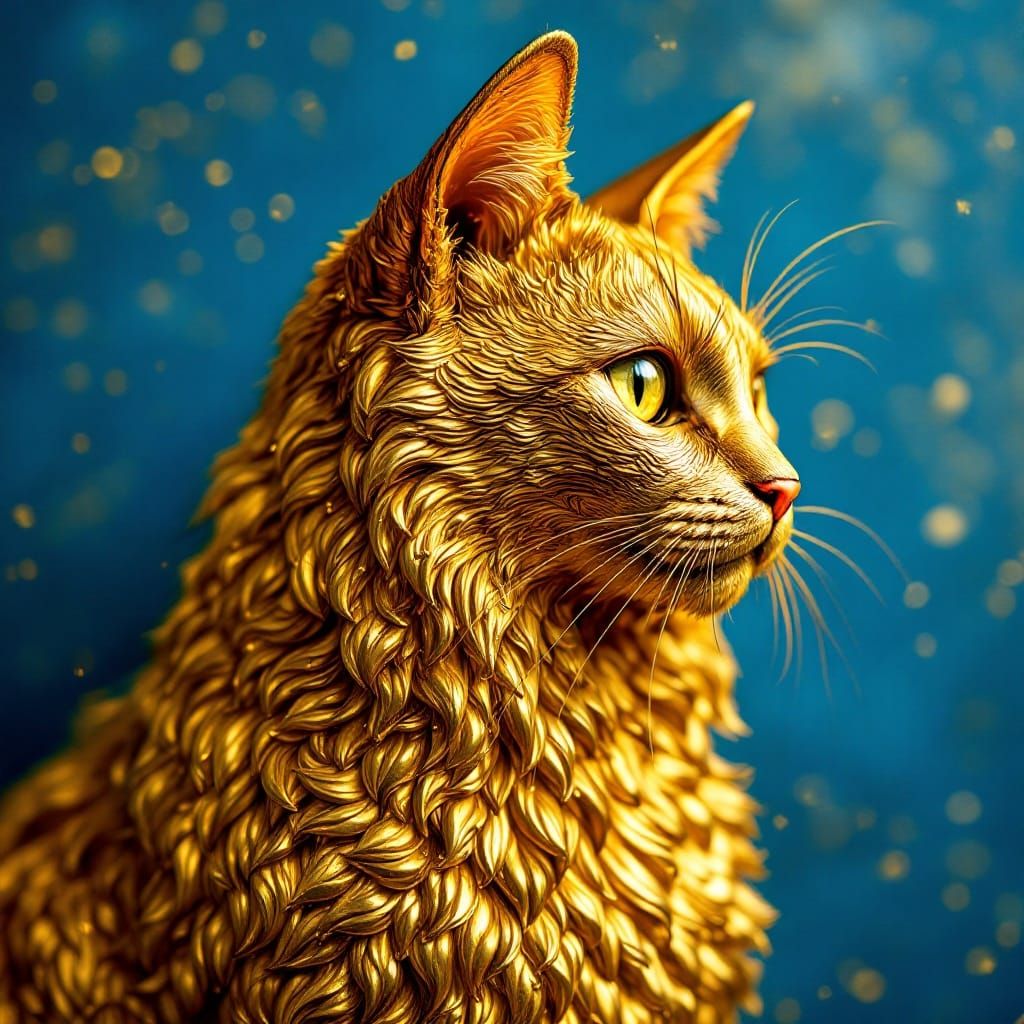 Regal Golden Cat in Opulent Azure Setting