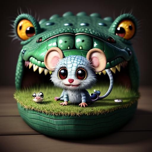 Fuzzy Chibi Mouse in Alligator Mouth