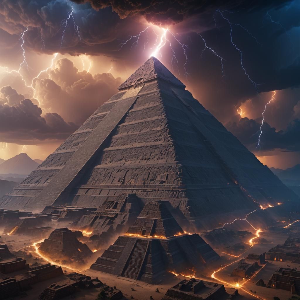 Ancient Pyramid Struck by Lightning at Dusk