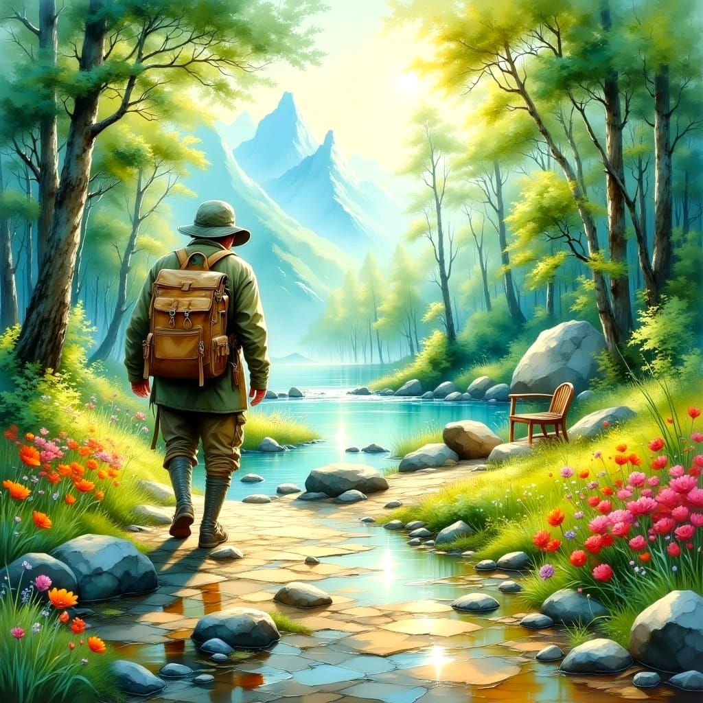 Keep Walking: Acrylic Painting of River Journey