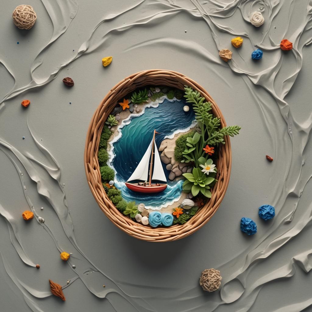 Isometric Amorphous Object in Basket: Hyperrealistic Landsca...