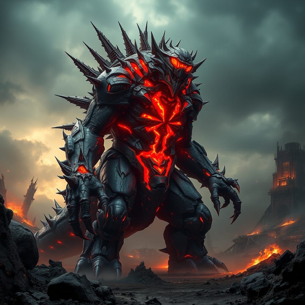 Biomechanical Doomsday Hybrid in Apocalyptic Ruins