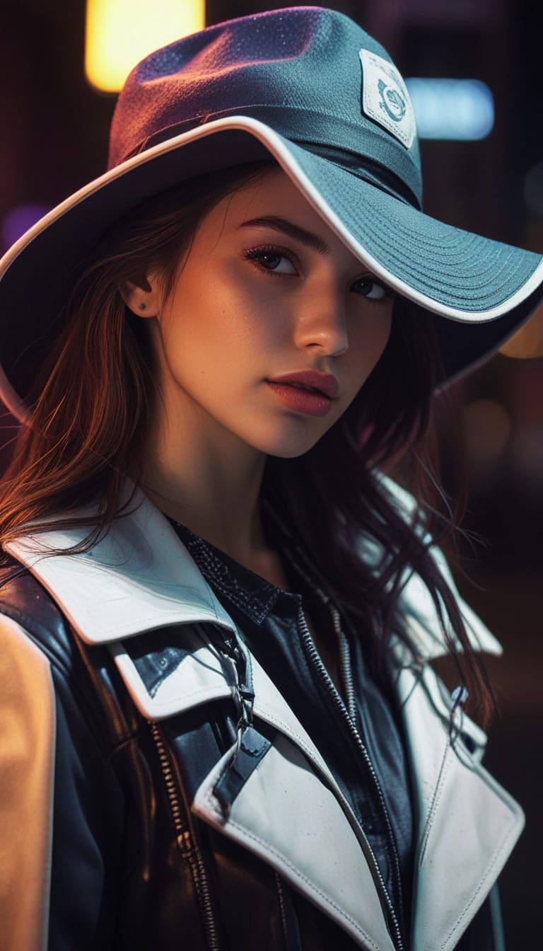 Woman in Neon City Nightlife, Vibrant Digital Art