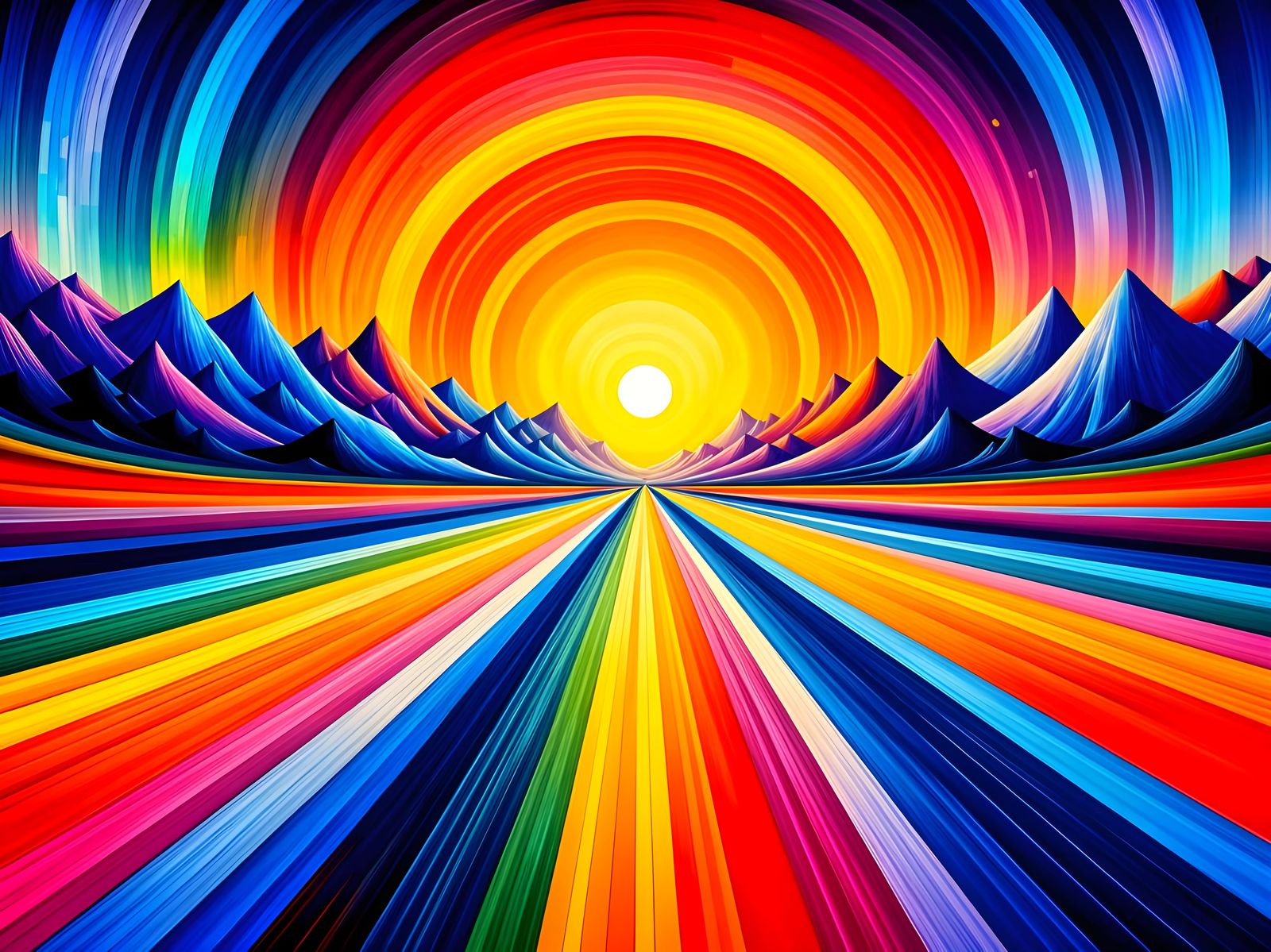 Surreal Landscape in Vibrant Palette Knife Stripes