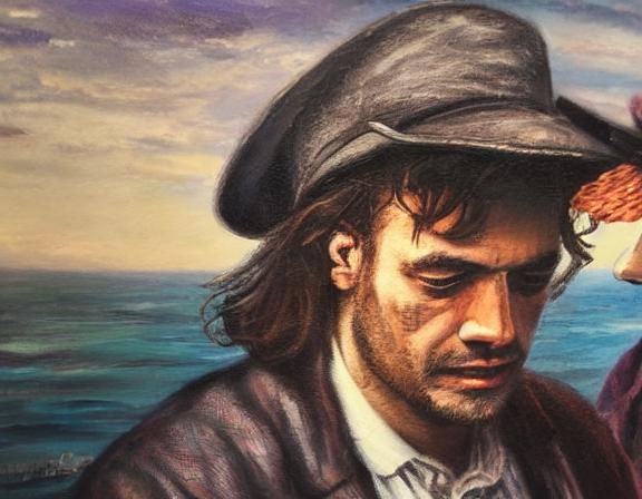 Cyberpunk Love Scene in Overcast Seaside Village