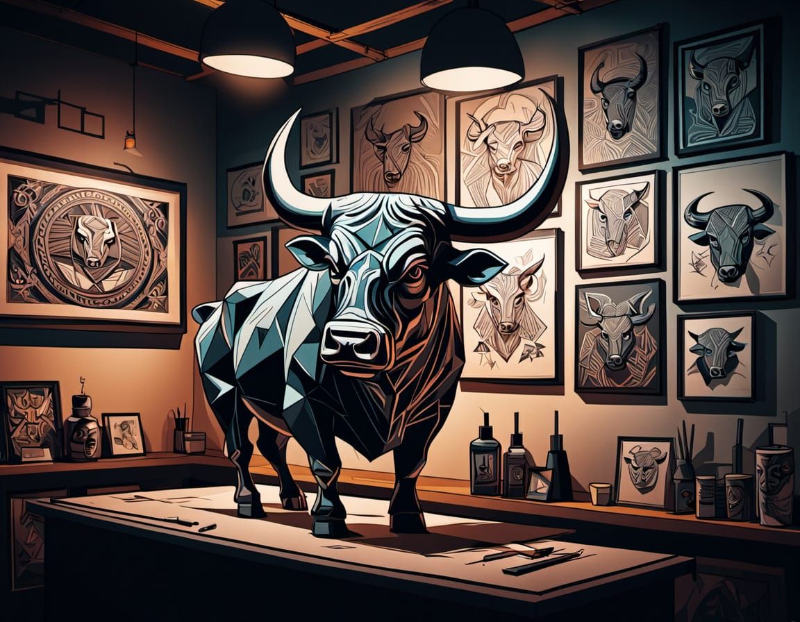 Tattoo Parlor with Geometric Bull Tattoo Designs
