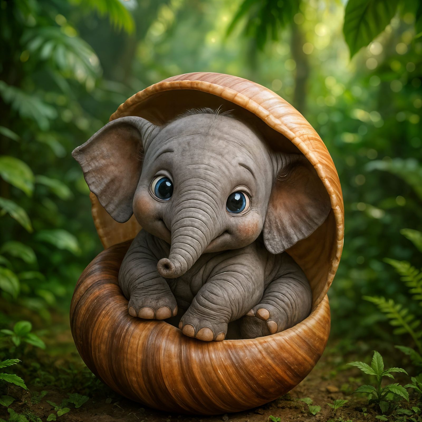 Adorable Cartoon Elephant Shelled Creature in Jungle