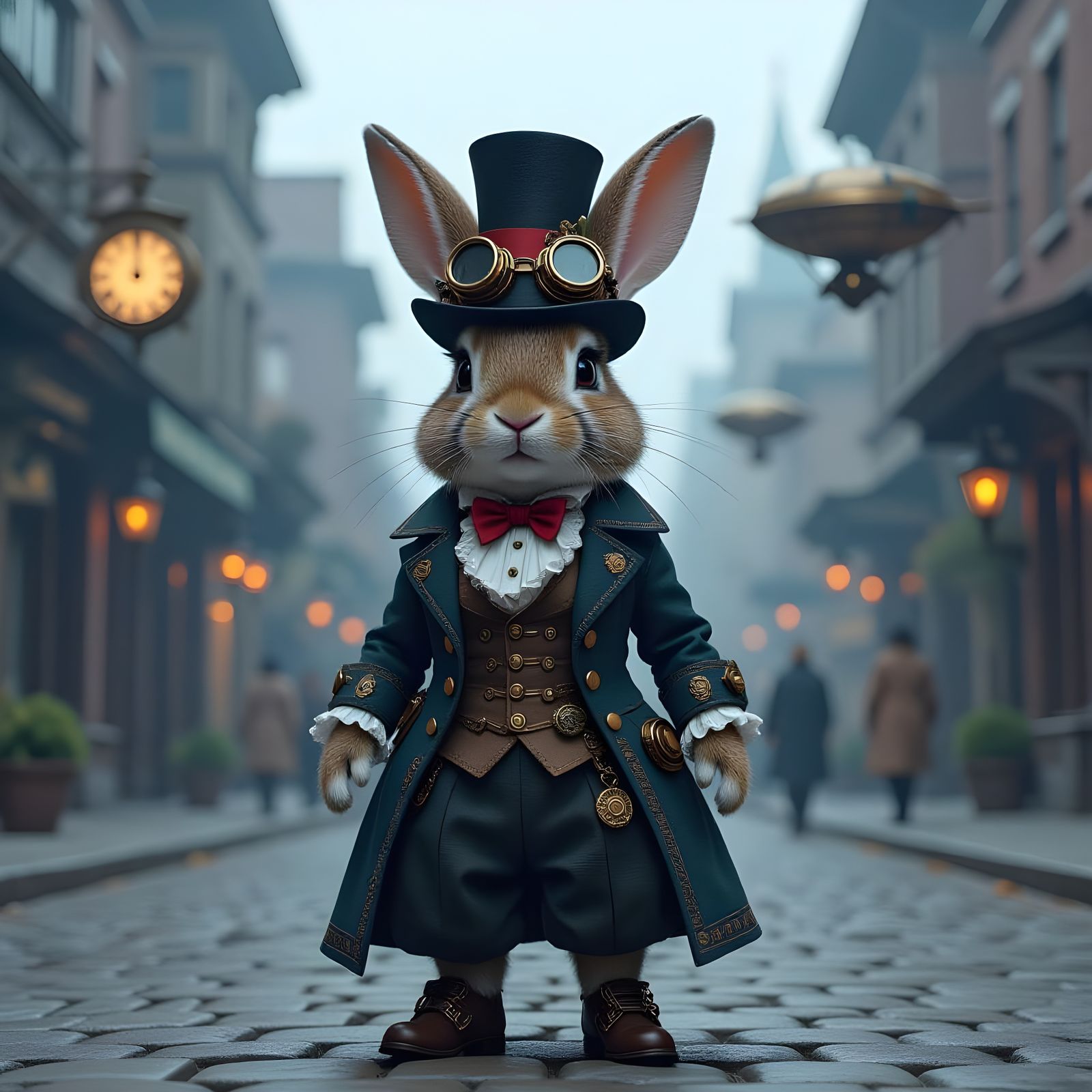 Victorian Steampunk Rabbit in Smoggy City