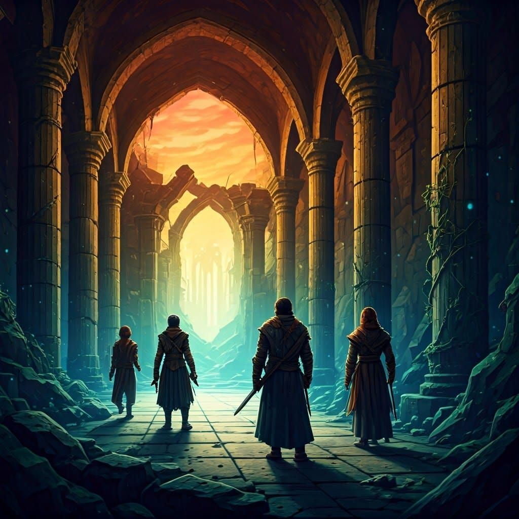Fantasy Adventurers Explore Ancient Underground Ruins in Int...